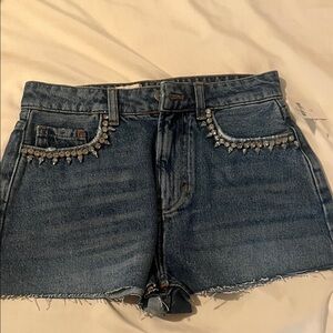 Pilcro Blue Jean Shorts with Embellishments